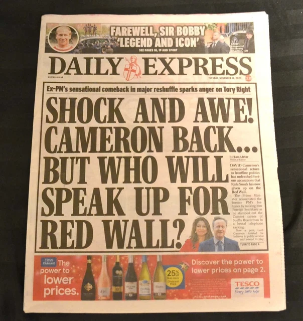 Daily express uk newspaper 14 11 23 november 14th 2023 david cameron