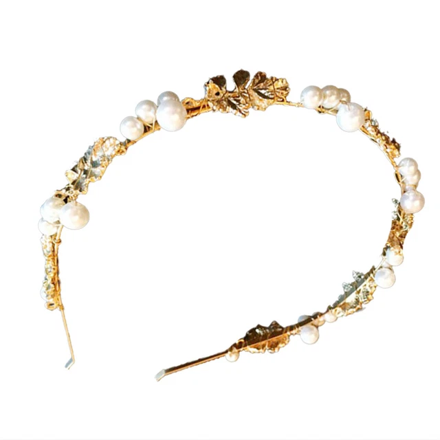 Retro Wedding Headband Gold Leaf Headwear Pearl Headpieces Hair Accessory for