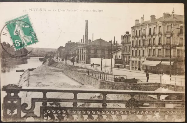 CPA 92 Puteaux Le Quai National Artistic View. Obliterated 31/12/1915 Sower 5c