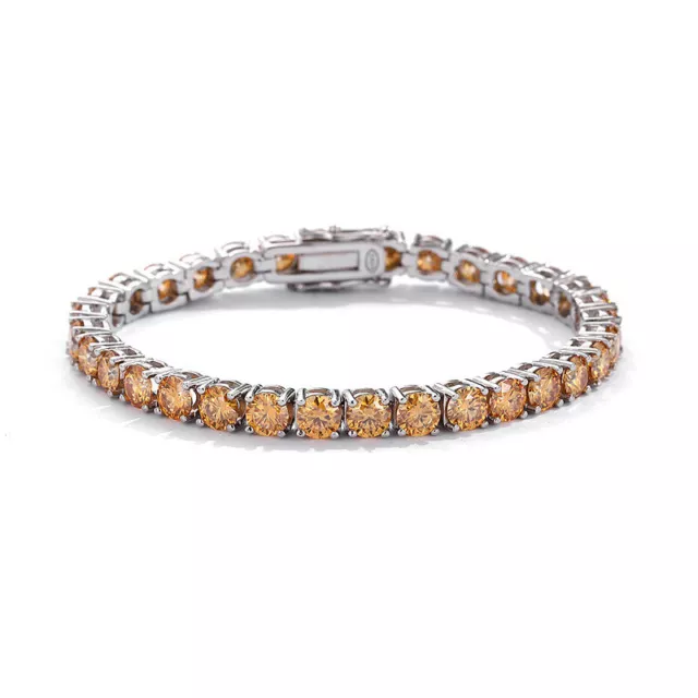 Certified 3-4mm Champagne Color Moissanite Tennis Bracelet 925 Silver for Women