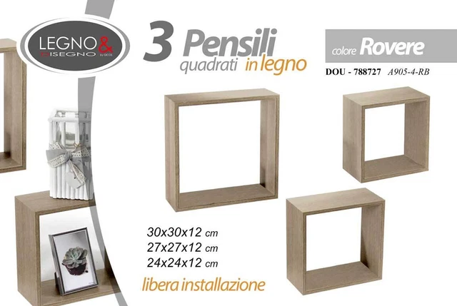 Set 3 Mensole da Parete MODULI PENSILE Moderne Design Cubo Mensola Scaffale ROVE