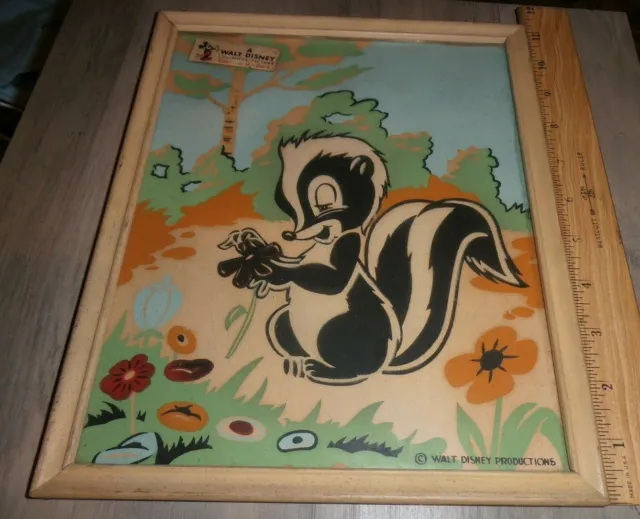 VTG Walt Disney Classic Productions Luminous framed art FLOWER from Bambi 1940's