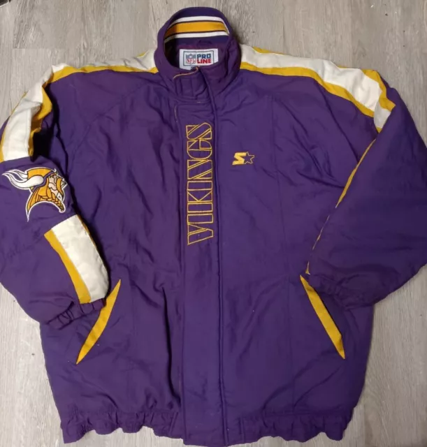 VINTAGE 90S PROLINE Minnesota Vikings Snap Hooded Jacket Men's Size XL ...