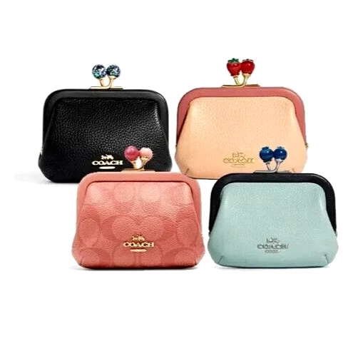$198 Coach Nora Kisslock LIGHT TEAL MIDNIGHT Cards Coins ID Purse Bag Case C8334