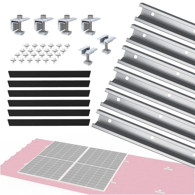 10 Vis à Double Filetage M10x250mm - Acier Inox - Pour Panneaux Solaires - Avec Joints EPDM