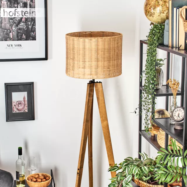 Wohn Schlaf Zimmer Lese Leuchte Boho Style Steh Stand Lampe Schalter Holz Rattan