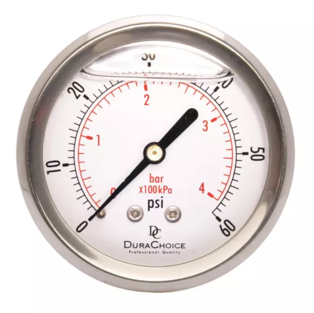 2-1/2" Pressure Gauges - Stainless Steel Case, 1/4" NPT Ctr. Back Mnt. 0-60PSI