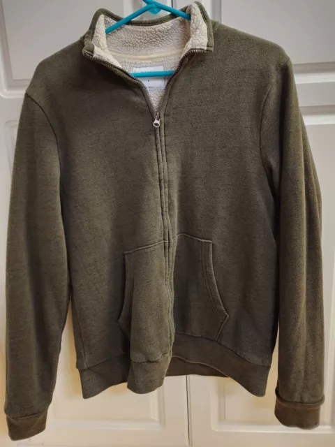 Jacket Mens Sherpa Lined Army Green Full Zip Casual Sweatshirt OLD NAVY Size Med