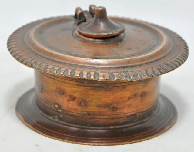 Antique Brass Round Ink Well Pot Original Old Hand Crafted Engraved