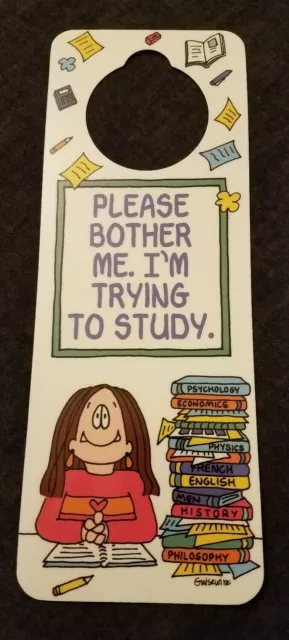 NOS VTG 90s Novelty Door Hanger Cathy Toon PLEASE BOTHER ME I'm Trying to Study