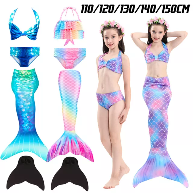 Kids Mermaid Tail Swim Costume Swimmable Bikini Set Swimsuit Swimming Costumes