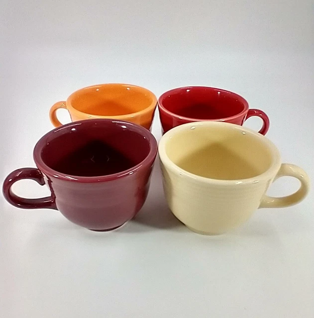 🌈 Set of 4 Fiesta Fiestaware Mugs Cups Brick Red Coral Tangerine Butter Yellow