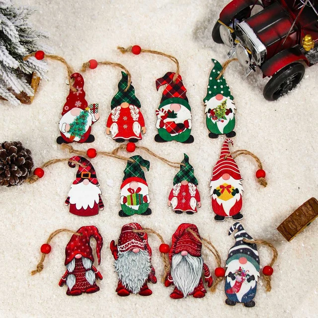 9/12pcs Christmas Tree Wooden Hanging Pendants Xmas Home Party Ornament Decor