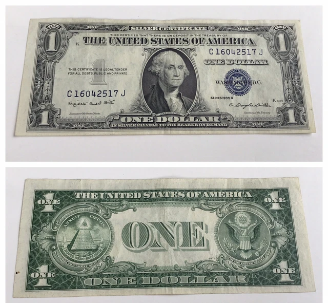 Vintage 1935-G One Dollar Bill Silver Certificate  $1 Blue Seal Washington Vnc