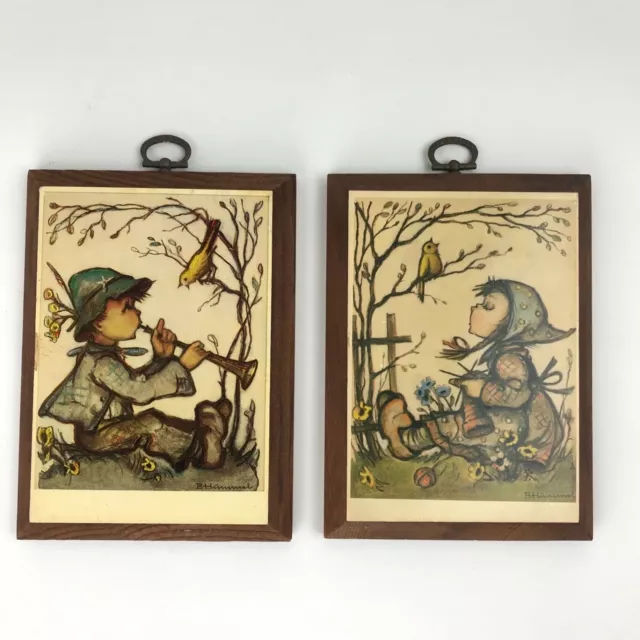 Vintage Hummel Wood Wall Plaques Prints Happy Pastime 1981 Ars Sacra Set of 2