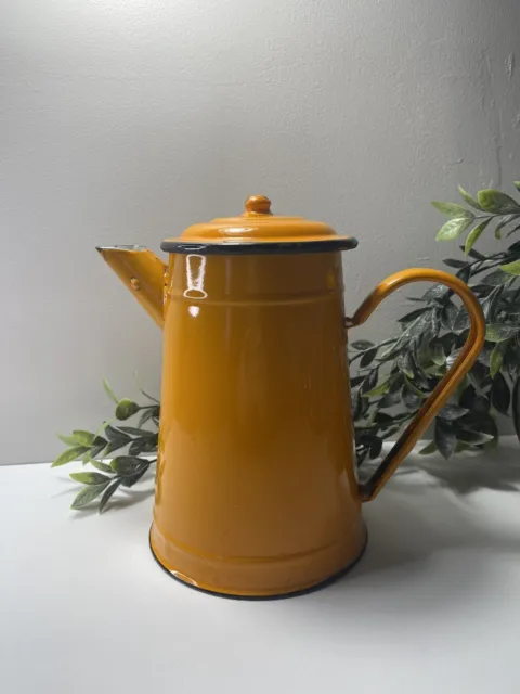 Ancienne Cafetière Orange en Tôle Émaillée Japy - Vintage - Rétro