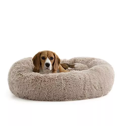 Brindle Donut Cuddler Pet Bed - Calming Anti-Anxiety Dog and Cat Bed - Plush