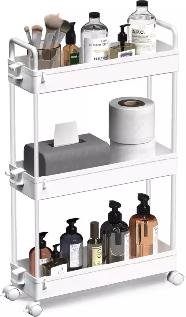 Slim Cart Organizer 3 Tier Mobile Shelving Unit Slide Out Rolling Utility Cart f