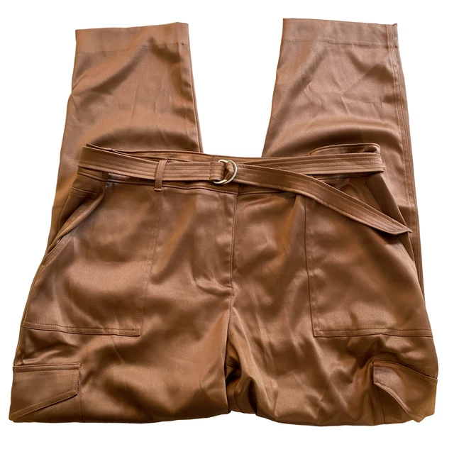 Chico's Satin Belted Cargo Ankle Pants Copper Brown Womens Size 3T / 16T