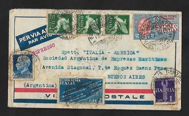 Italy Genova Air Mail Express Pegasus Strip Of 3 On Cover 1932