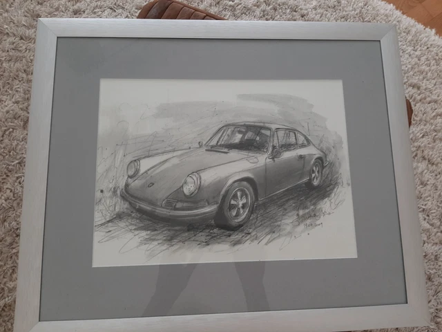 Poster, Porsche 911  Grafik/Zeichnung, Alurahmen mit Passepartout, 55×45 cm