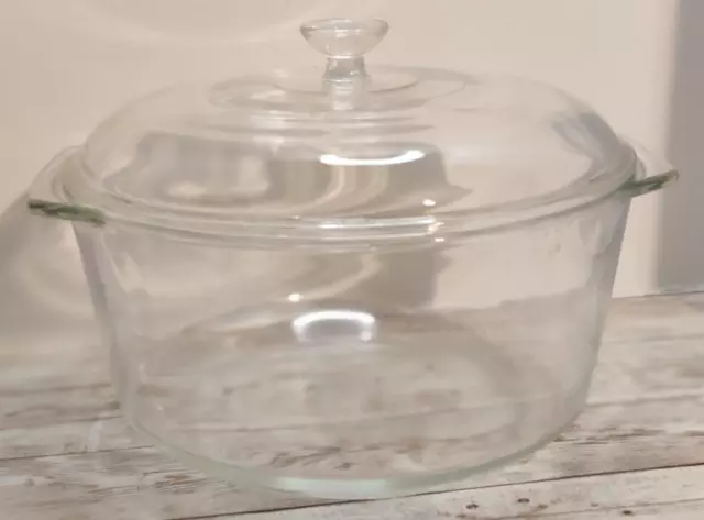 Vintage Pyrex  3 Quart Clear Glass Mixing Bowl   #344  8.75" x 4.5" Handles Lid
