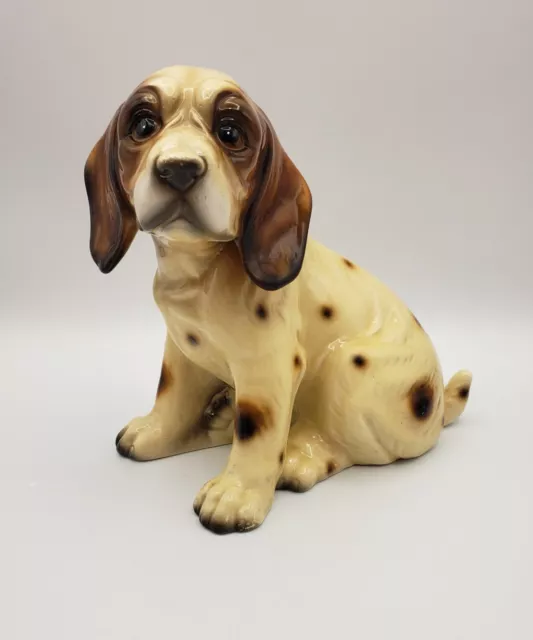 Vintage Beagle Puppy Dog Sitting Large Porcelain Figurine Japan 7"