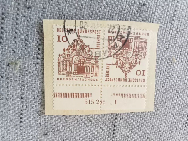 1965 Berlin 10 Pf  Dresden Zwinger  Mi 242  Paar mit Rand auf Papier gestempelt