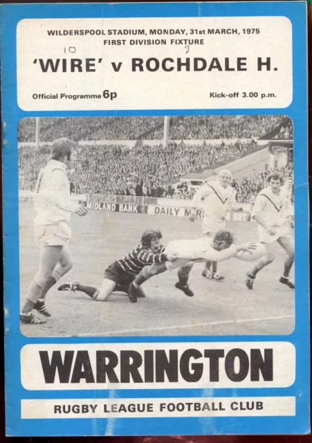 Warrington v Rochdale - 31st March 1975 - Rugby League Football Programme