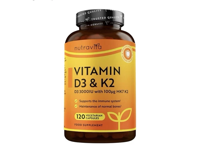 NUTRAVITA VITAMIN D3 3000IU K2 MK7 100mcg 120 Capsules Immune Bone ...