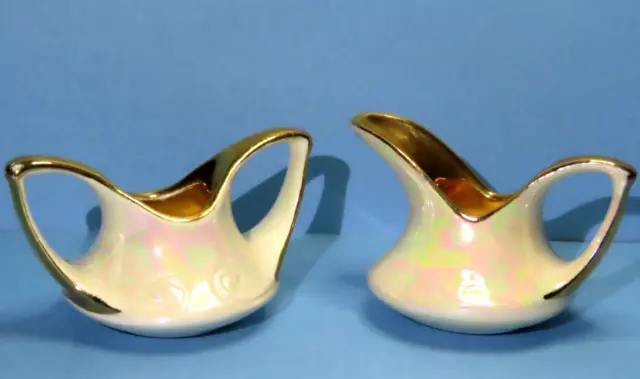 Vintage Iridescent Pearl China Co Hand Decorated Sugar & Creamer 22 Kt Gold