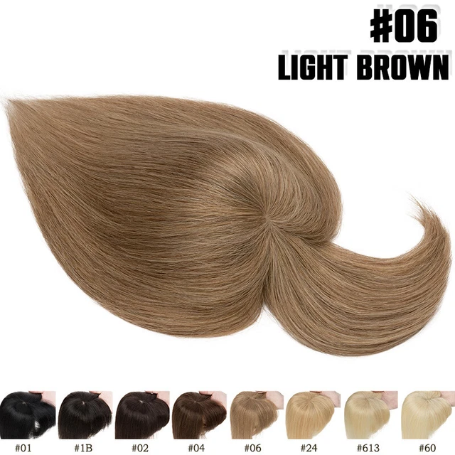 8.5x8.5cm Clip In Women Remy Human Hair Topper with Bangs 150% #6 Light Brown