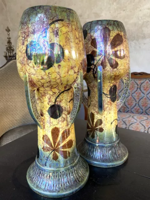 Jugendstil Art Nouveau Art Deco Vers 1920 Superbe Paire Vases Céramique Austria