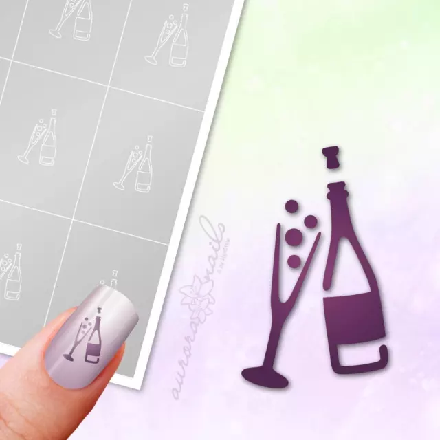 Plantillas para aerógrafo y arte de uñas M460 vasos de vino espumoso Nochevieja 40 ud.