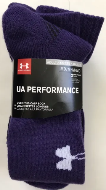 NWT 2 Pair Under Armour MD Performance OTC Socks Men’s Shoe Sz 4-8.5 Purple