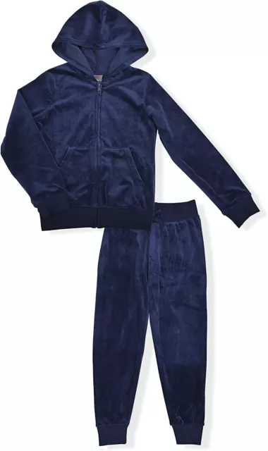 Jezzies Girls 2 Piece Velour Jogger Set Hoodie Sweatpants Tracksuit Blue Purple
