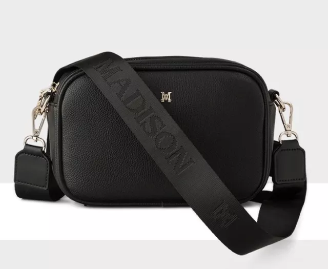 Madison Cross body Bag Black Canvas Strap And Faux Leather Strap - Like New