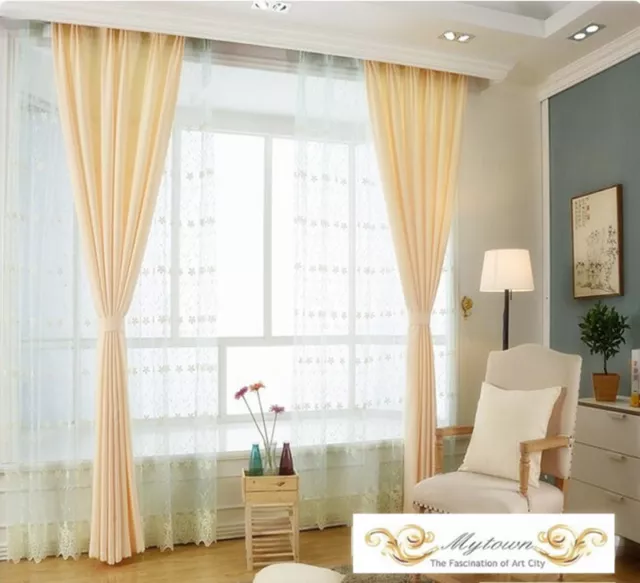 Quality Eyelet Top Curtain Linen 80% Blockout Curtains Latte Yellow Buttermilk