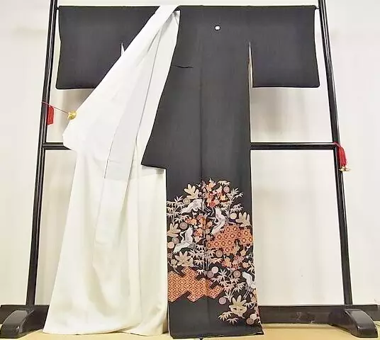 Japanese KIMONO TOMESODE/ Silk Black/kimono Hanger/kimono case/3items/10153