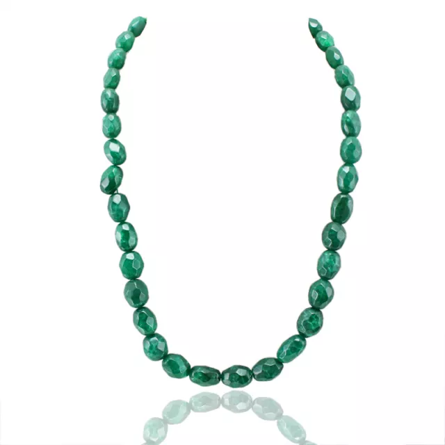 Genuine Fantastic 409.50 Cts Natural Oval Faceted Green Emerald Beads Necklace