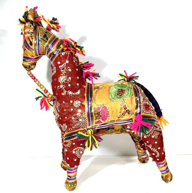 Vintage Indian Rajasthani Fabric Horse - Folk Art - 12" Tall x 9" Wide
