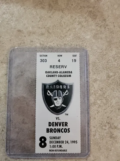 Denver Broncos Vs Oakland Raiders Ticket Stub 12/24/1995 Elway Comeback Win!