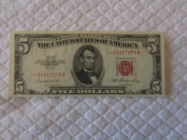 1- 1953* Series $5 Dollar Bill Red Seal FR-1532* Star Note