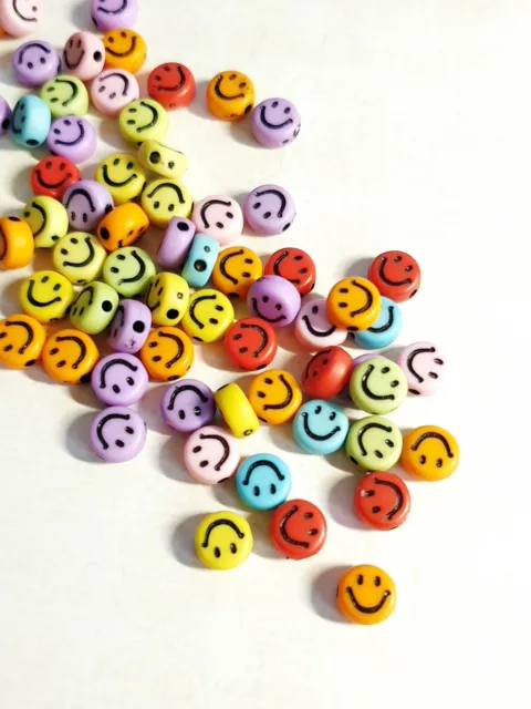 30 x Bunte Smiley Acrylperlen zum Basteln Schmuckherstellung ♥ Beads Rund Ø 7mm