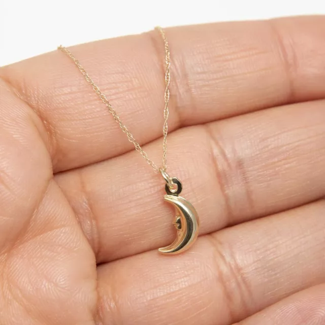 Mini Moon Crescent Charm Pendant Necklace Real 10K Yellow Gold All Sizes