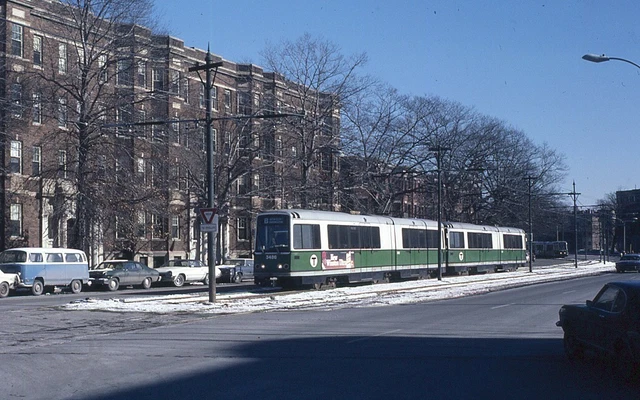Trolley Slide - Boston T MBTA #3486 LRV Transit Train Car 1981 Commonwealth Ave