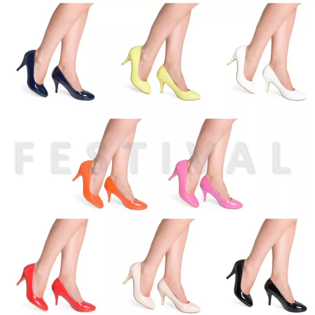 Ladies Womens MID HEEL Stiletto Court Shoes Smart Office Shoes 8.5cm Heel