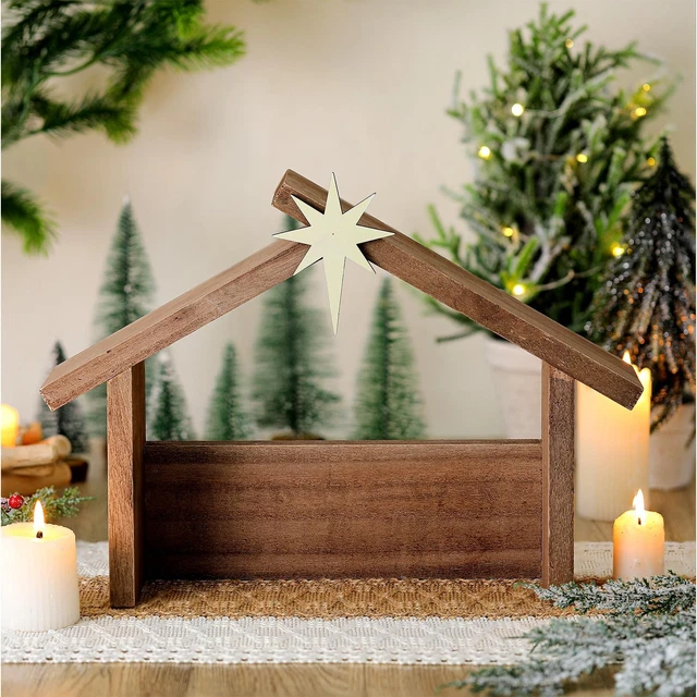WESITI CHRISTMAS WOODEN Nativity Manger Wood Nativity Scene With Roof 