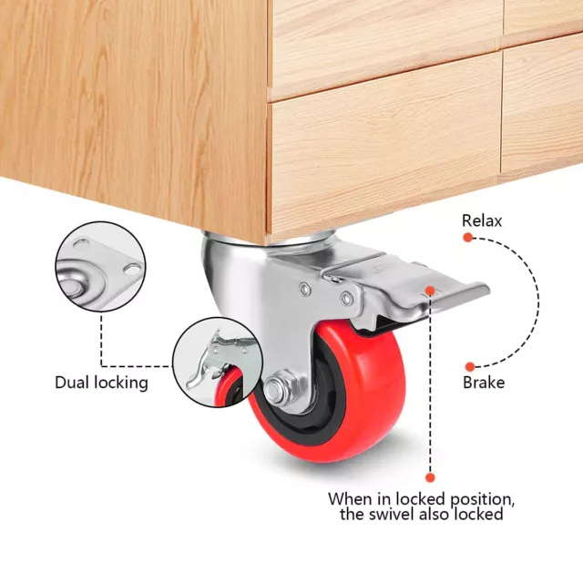 Heavy Duty 100mm 600KG Rubber Castor Wheels Trolley Caster Furniture Workbench 3