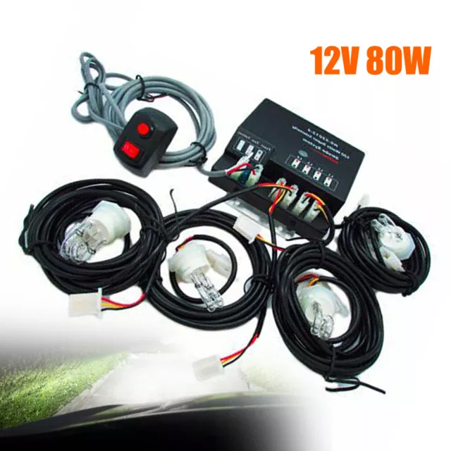 4 HID Bulbs Hide Away Hazard Emergency Warning Strobe Light System Kit 80W USA